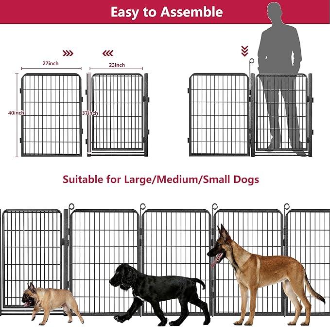 Dog Playpen with Extra Large Door Dog Fence Outdoor for Yard Indoor Dog Pen 40inch 10 Panels Dog Pens Outside Anti-Rust Pet Fence Portable Dog Fence for RV Camping Yard