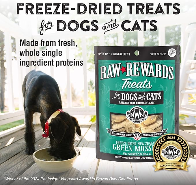 Northwest Naturals Raw Rewards Freeze-Dried Green Lipped Mussel Treats for Dogs and Cats - Bite-Sized Pieces - Healthy, 1 Ingredient, Human Grade, Natural - 2 Oz (Pack of 3)
