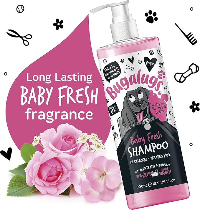 Baby Fresh Dog Shampoo 16.85 FL Oz - Grooming Product for Smelly Dogs With Baby Powder Scent - Best Puppy Shampoo, Conditioner, Vegan and Professional Pet Shampoo