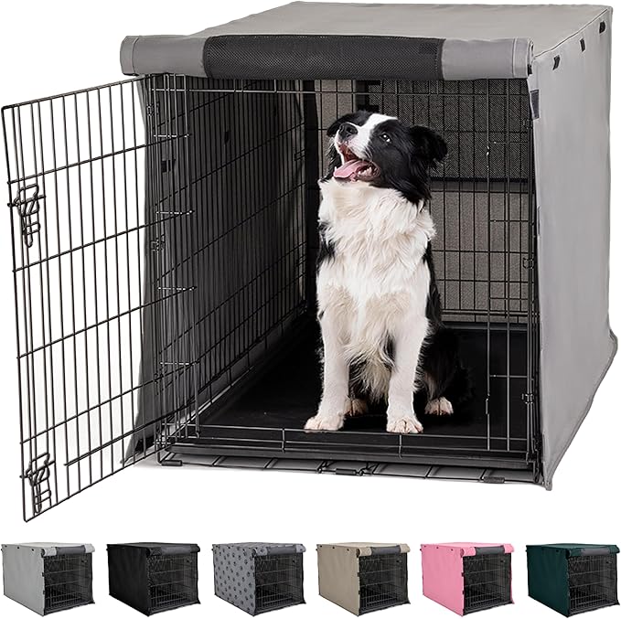 GORILLA GRIP Dog Crate Covers Compatible with Amazon Basics Dog Crates, All Sides Open, Privacy Cover Fits 36" Wire Kennel, Breathable Mesh Windows, Light Reducing Puppy Training Cage Topper, Gray