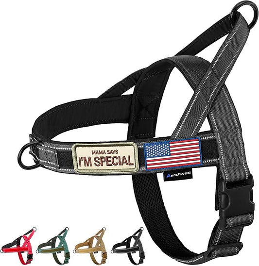 Annchwool No Pull Dog Harness with Soft Padded Handle,Reflective Strip Escape Proof and Quick Fit to Adjust Dog Harness,Easy for Training Walking for Small & Medium and Large Dog(Black,S)