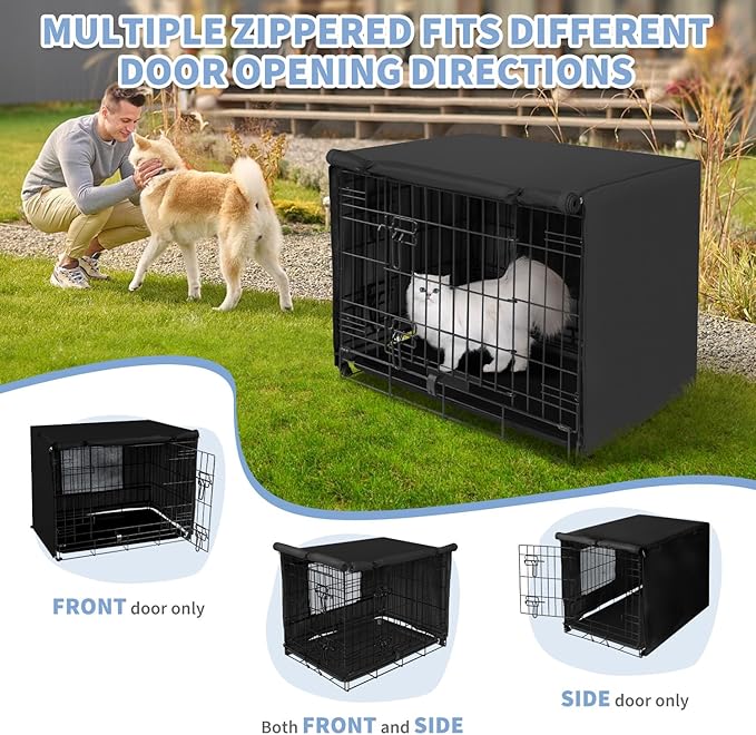 X-ZONE PET 36" Dog Crate Cover for Indoor/Outdoor - Heavy Duty Polyester Pet Kennel Cover Fits for Wire Dog Cage Black