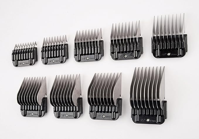 Clipper Guard Comb Set for Size 10 Blade, 9 Piece, Made of Stainless Steel, Suitable for Dog, Cat Grooming