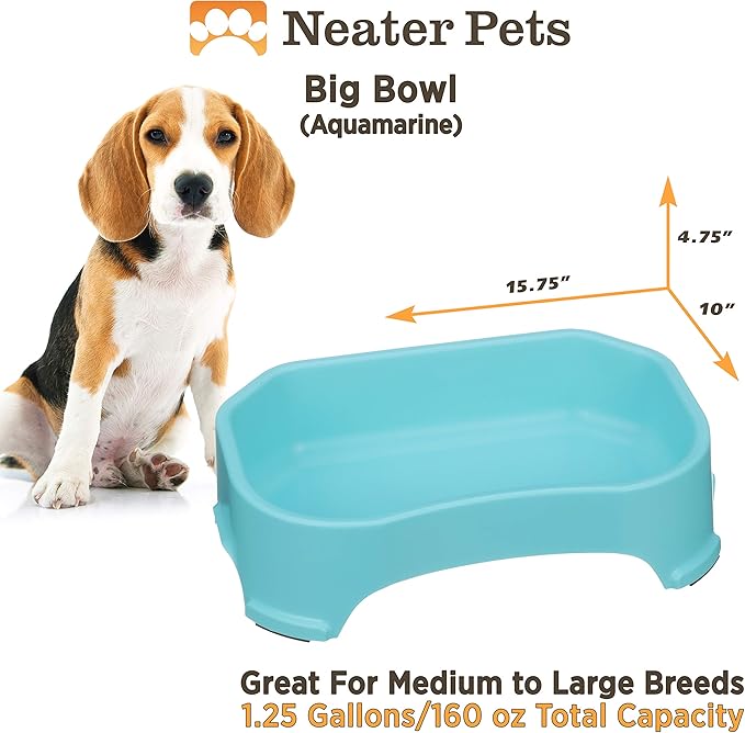 Neater Pet Brands Large Water Bowl for Dogs, Outdoor Dog Water Bowl (1.25 Gallon Extra-Large Capacity), Big Trough Style Food Dish for Indoors or Outside, No Spill Large Dog Bowls, Aquamarine