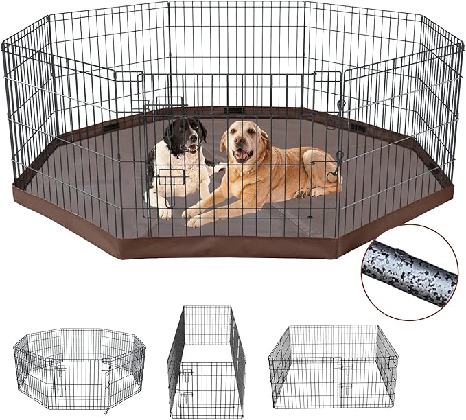 NEZUC Foldable Metal Dog Exercise Playpen Gate Fence Dog Crate 8 Panels 36 Inch Height Puppy Kennels with Bottom Pad for Animals Outdoor Indoor (with Bottom pad, 8 Panels 36" H)