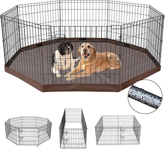 NEZUC Foldable Metal Dog Exercise Playpen Gate Fence Dog Crate 8 Panels 36 Inch Height Puppy Kennels with Bottom Pad for Animals Outdoor Indoor (with Bottom pad, 8 Panels 36" H)