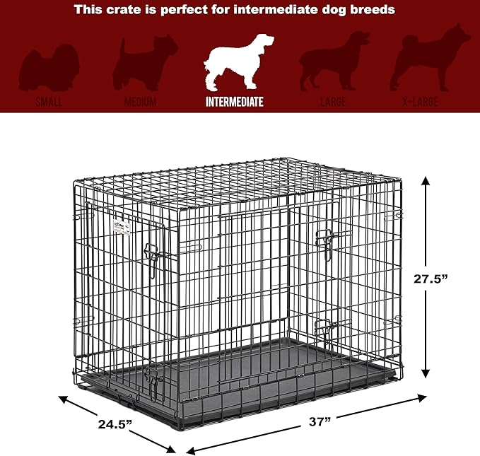 MidWest Homes for Pets Ultima Pro Series 36' Dog Crate | Extra-Strong Double Door Folding Metal Dog Crate w/Divider Panel, Floor Protecting 'Roller Feet' & Leak-Proof Plastic Pan