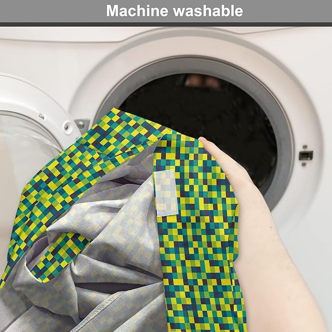 Lunarable Yellow and Blue Dog Crate Cover, Vivid Colored Squares Funky Simple Retro Style Grid Tile, Easy to Use Pet Kennel Cover for Medium Large Dogs, 42 Inch, Petrol Blue Lime Green