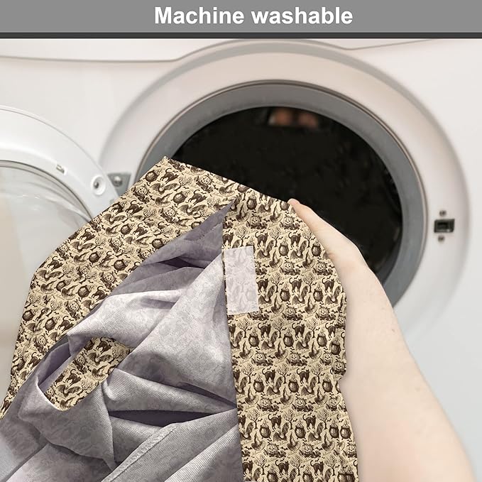 Lunarable Vintage Halloween Dog Crate Cover, Halloween Witch Hat Cauldron Fall Jack o' Lantern Black Cat, Easy to Use Pet Kennel Cover for Cats & Medium Dogs, 24 Inch, Pale Brown