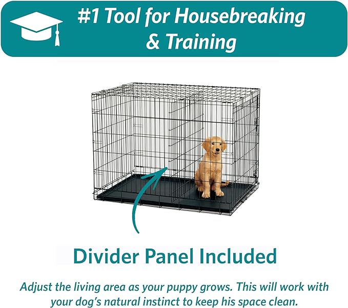 MidWest Homes for Pets Newly Enhanced Single & Double Door iCrate Dog Crate, Includes Leak-Proof Pan, Floor Protecting Feet, Divider Panel & New Patented Features