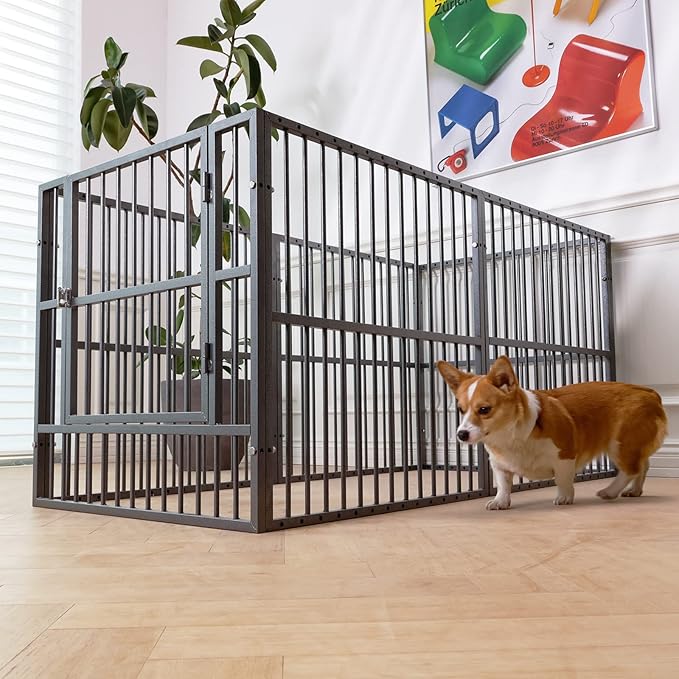 Dog Playpen - 32" Height Dog Pen, Heavy Duty Puppy Pen with Door, Safe & Sturdy, Easy Assemble for Indoor/Outdoor Pet Playpen (6 Panels with Door, Grey)