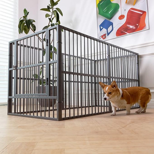 Dog Playpen - 32" Height Dog Pen, Heavy Duty Puppy Pen with Door, Safe & Sturdy, Easy Assemble for Indoor/Outdoor Pet Playpen (6 Panels with Door, Grey)