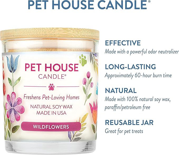 Pet House 9 oz Wildflowers Scented Pet Odor Candle, Clean Burning, Long Lasting, Plant Based Spring, Summer Scented Soy Candles, 60 Hour Burn Time, Pack of 2