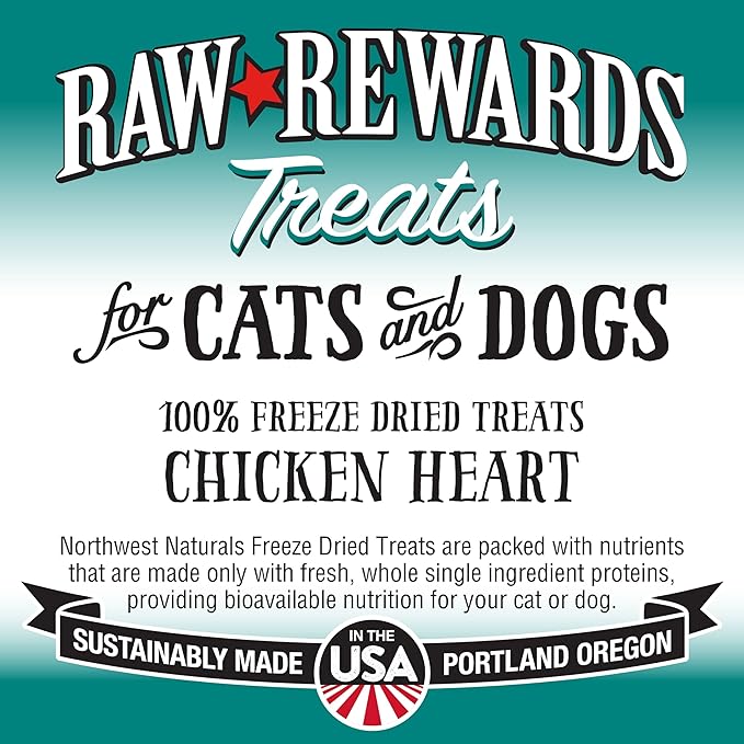 Northwest Naturals Raw Rewards Freeze-Dried Chicken Heart Treats for Dogs and Cats - Bite-Sized Pieces - Healthy, 1 Ingredient, Human Grade Pet Food, All Natural - 3 Oz
