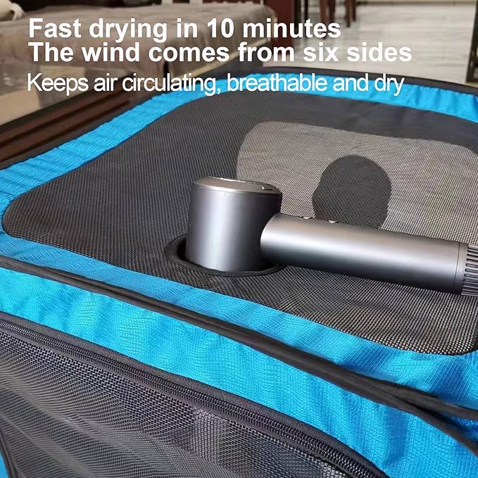 Pet Dog Cat Drying Box Waterproof Anti-Hair Flying Portable Cat Cage Kennel Portable Foldable Cat Drying Room Pet Dry Room Pet Hair Dryer Clean Grooming House Dryer Cage for Cats/Dogs.(Blue)