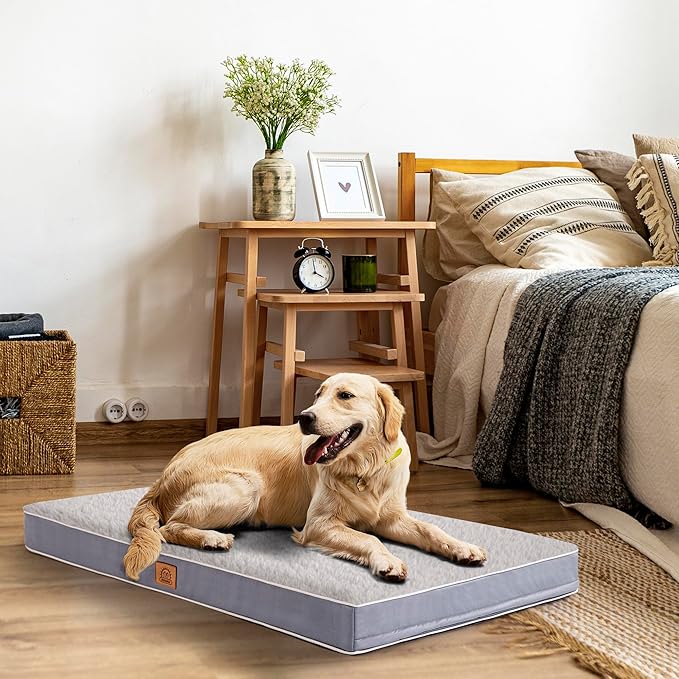 Orthopedic Dog Bed for Extra Large Dogs, Waterproof Deluxe Plush Dog Crate Bed with Removable Washable Cover & Anti-Slip Bottom, Egg Crate Foam Pet Bed Mat, 41 x 27 Inches, Silver Grey