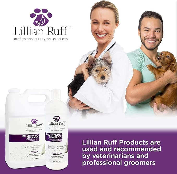 Lillian Ruff Ultra-Brightening Professional Whitening Shampoo for Dogs with Aloe & Coconut Oil for Dry Skin & Itch Relief - pH-Balanced Dog Whitening Shampoo Remove Stains, & Yellowing (Gallon/Pump)