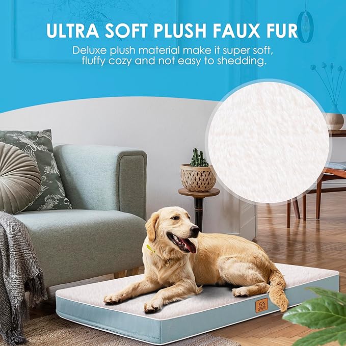 Orthopedic Dog Bed for Medium Dogs, Waterproof Deluxe Plush Dog Crate Bed with Removable Washable Cover & Anti-Slip Bottom, Egg Crate Foam Pet Bed Mat, 30 x 20 Inches, Blue