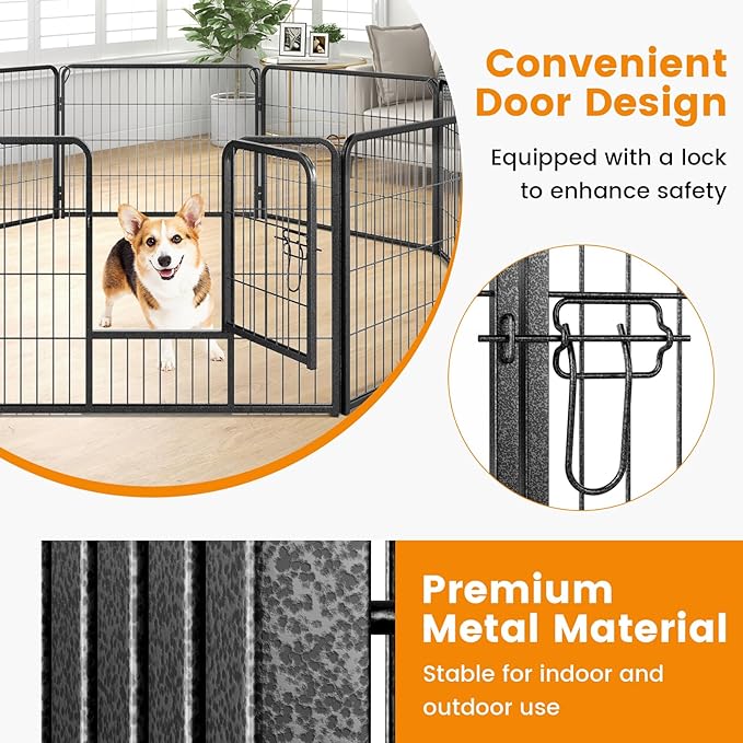 Giantex Dog Playpen Outdoor 24" H - 8 Panels Metal Pet Fence for Puppies Small Dogs, 20.5ft Total Length, Heavy Duty Dog Pen Exercise Fence with Door, Portable Dog Fence for Yard Garden RV Camping