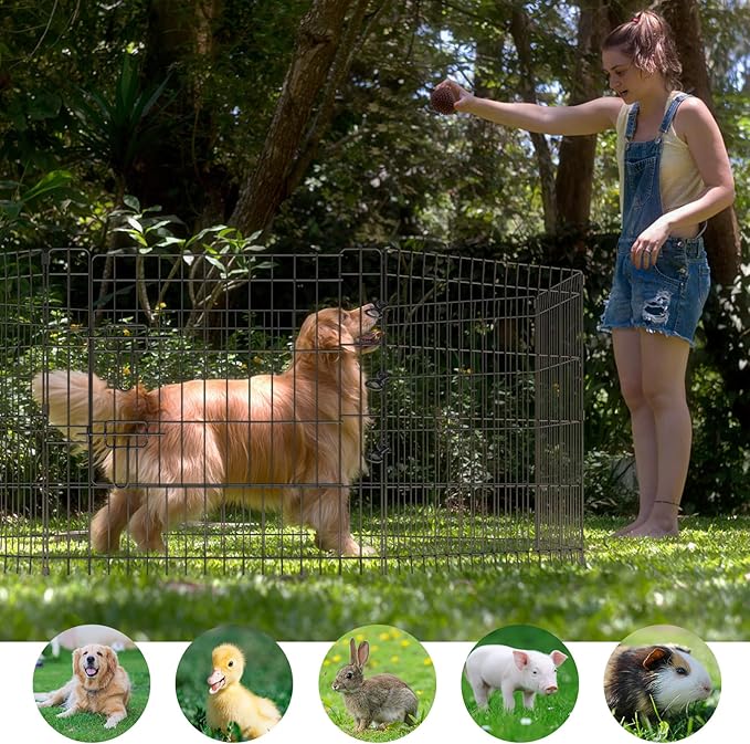 Artmeer Pet Playpen Puppy Playpen Kennels Dog Fence Exercise Pen Gate Fence Foldable Dog Crate 8 Panels 24 Inch for Pet Animals Outdoor Indoor with Bottom Pad (Black with Bottom pad)