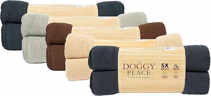 My Doggy Place - Super Absorbent Microfiber Towel - Dog Bathing Supplies - Microfiber Drying Towel - Washer Safe - Charcoal with Paw Print - 45 x 28 in - 1 Piece