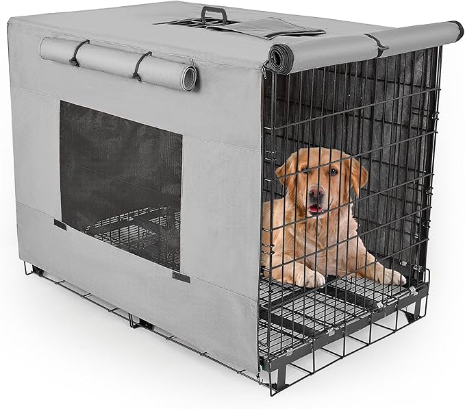 Dog Crate Cover 42 Inch Thickened Dog Kennel Cover Windproof Puppy Cage Cover with Mesh Windows on Both Sides Portable Crate Covers for Dogs Cages Fit for Indoor/Outdoor Use