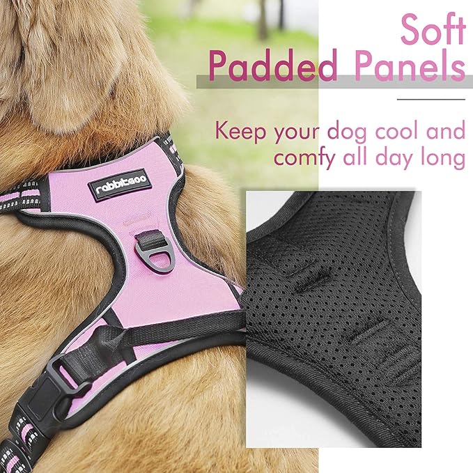 rabbitgoo Dog Harness,No-Pull Pet Harness with 2 Leash Clips, Adjustable Soft Padded Dog Vest, Reflective No-Choke Pet Oxford Vest with Easy Control Handle for Large Dogs, Pink, XL