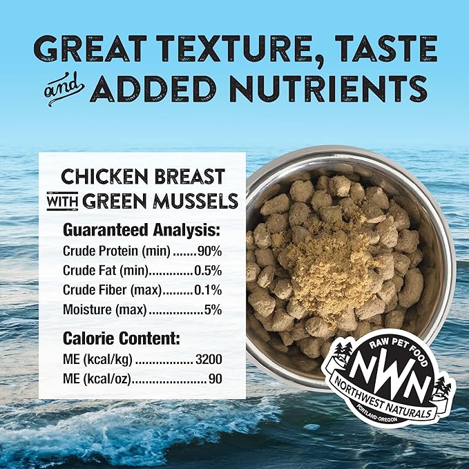 Northwest Naturals Freeze-Dried Chicken Breast with Green Lipped Mussels - Functional Topper - for Dogs and Cats - Healthy, Limited-Ingredients, Human Grade, All Natural - 5 Oz (Pack of 1)