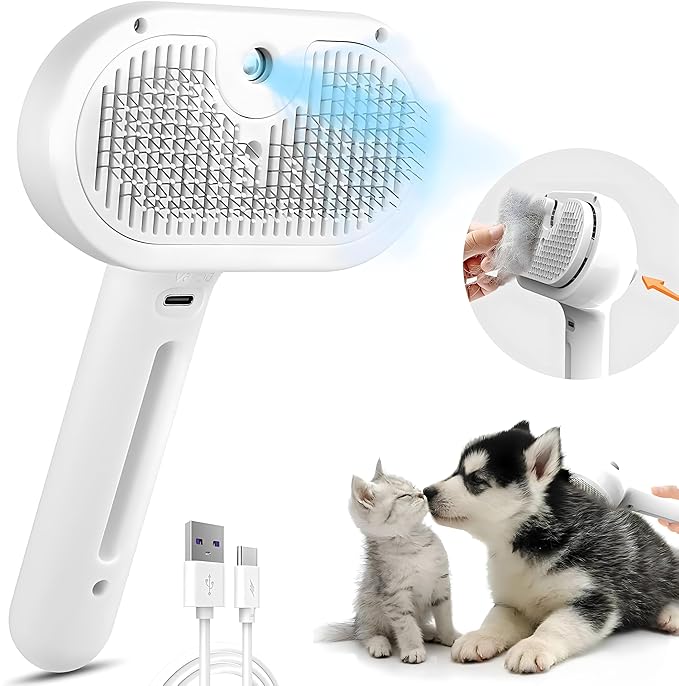 Cat Steam Brush For Shedding, Grooming Tool for Cats and Dogs with Steam Function, Massage, and Shedding Hair Removal - Ideal for Pets, Featuring Weighted Blanket Technology, Hair Brush (white comb)