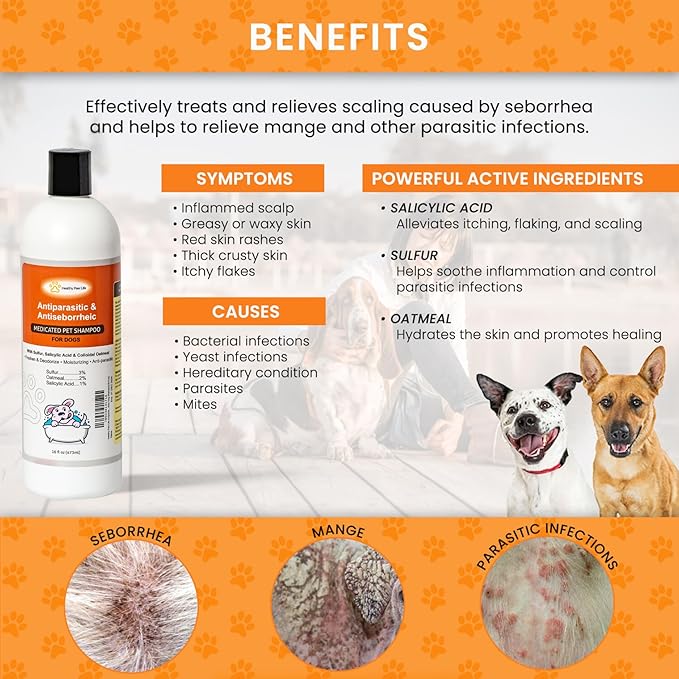 Antiparasitic & Antiseborrheic Dog Shampoo (16 oz)