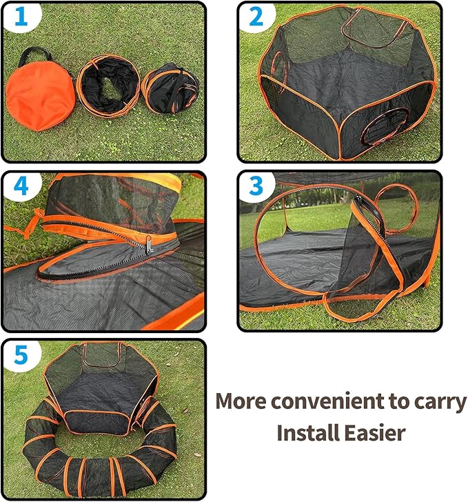 Orange Portable, Foldable Outdoor Cat Enclosure with Tunnel - Suitable for Small Pets