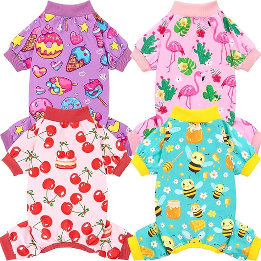 XPUDAC 4 Pieces Dog Pajamas for Small Dogs Pjs Clothes Puppy Onesies Outfits for Doggie Christmas Shirts Sleeper for Pet