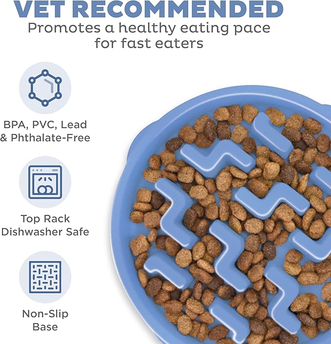 Outward Hound Fun Feeder Slo Bowl, Medium Slow Feeder Dog Bowl, 2 Cups, Blue