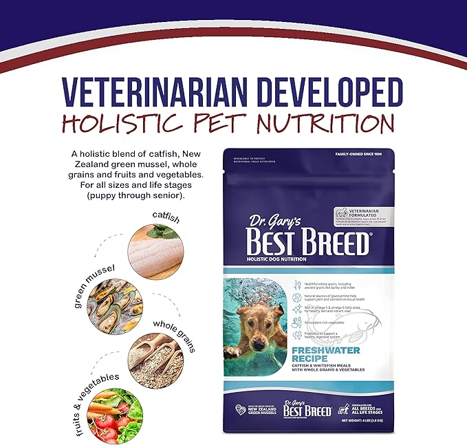 Best Breed Dr. Gary's Freshwater Recipe Slow-Cooked in USA [Natural Dry Dog Food for All Breeds and Sizes] - 4lbs.