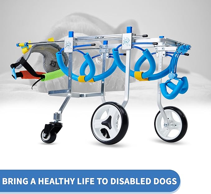 Adjustable 4-Wheel Dog Wheelchair| Pet Wheelchairs with Disabled Hind Legs Walking|Full Support Dog wheelchairs (7-Size) (XSLW)