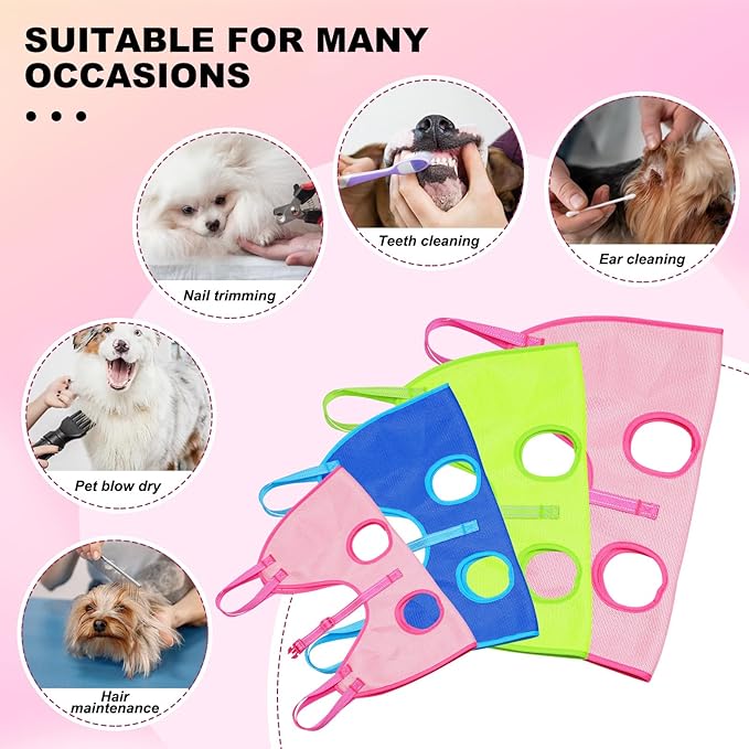 Dog Grooming Hammock, Adjustable Pet Grooming Hammock Restraint for Nail Trimming, Breathable Dog Sling Harness with Nail Clippers& Nail File (Pink, Large)