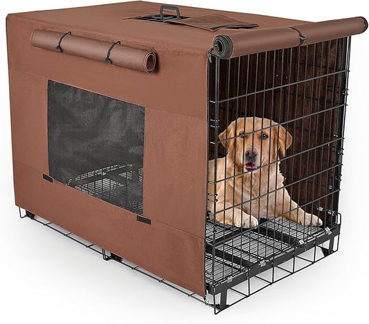 Dog Crate Cover 24 Inch Thickened Dog Kennel Cover Windproof Puppy Cage Cover with Mesh Windows on Both Sides Portable Crate Covers for Dogs Cages Fit for Indoor/Outdoor Use