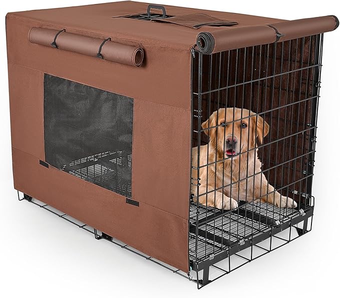Dog Crate Cover 42 Inch Thickened Dog Kennel Cover Windproof Puppy Cage Cover with Mesh Windows on Both Sides Portable Crate Covers for Dogs Cages Fit for Indoor/Outdoor Use