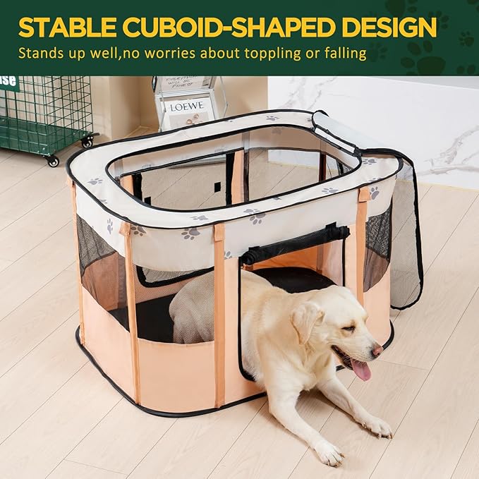Avont Portable Dog Cat Playpen, Foldable Pop Up Pet Play Pen Travel Crate with Floor and Mesh Door Top for Indoor Outdoor Collapsible Tent Cage -M, Orange