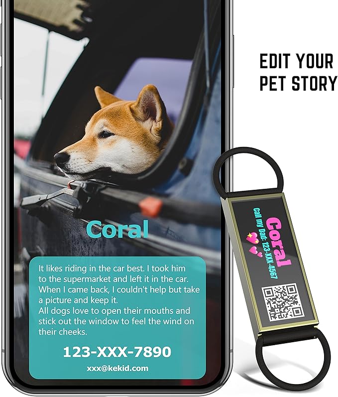 QR Code Dog Tag,Dog Tags Personalized for Pets, Custom Dog Name ID Tags Personalized Dog and Cat Tags -Free Online&Scan QR Receive Instant Location Alert Email
