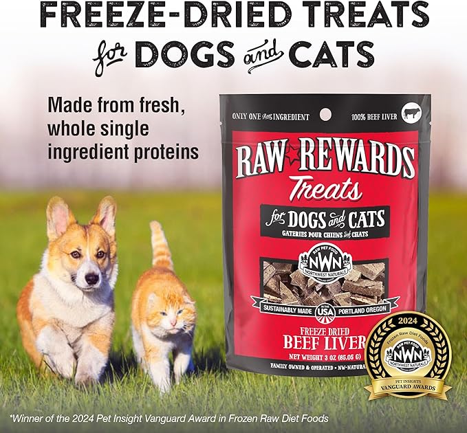 Northwest Naturals Raw Rewards Freeze-Dried Beef Liver Treats for Dogs and Cats - Bite-Sized Pieces - Healthy, 1 Ingredient, Human Grade Pet Food, All Natural - 3 Oz