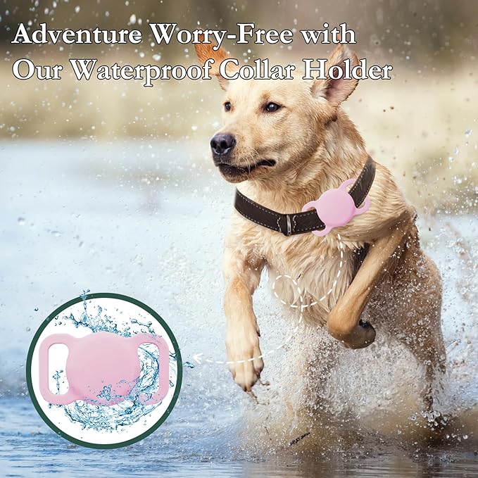 Smart Dog Tracker, Waterproof Pet Location Tracker, MFi Certificated Tracking Device with Collar Holder, No Monthly Fee, Works with Find My,Not GPS Tracker (iOS Only) (Pink)
