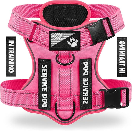 Demigreat Service Dog Harness, Reflective Dog Vest Harness with 5 PCS Patches, Adjustable Soft Oxford Pet Harness, Inner Layer Mesh, Easy to Control for Small Medium Large Dogs