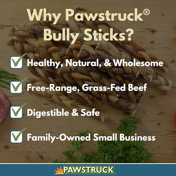 Pawstruck Natural 7” Braided Bully Sticks for Dogs - Tough Long Lasting, Rawhide Free, Low Odor, Healthy Single Ingredient Chew Treat for Aggressive Chewers - 10 Count - Packaging May Vary