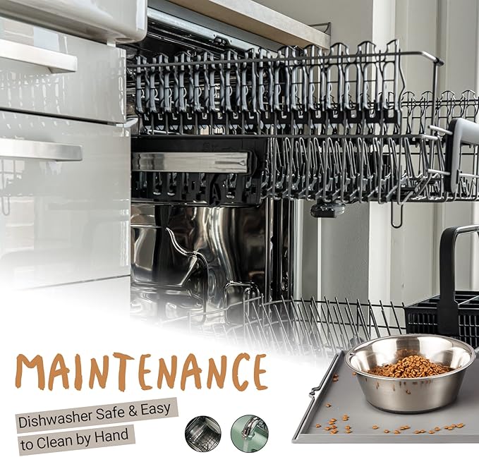 PEGGY11 Deep Stainless Steel Anti-Slip Dog Bowls with Silicone Mat - 2 Bowls + Mat, 2 Cups