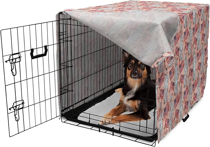 Ambesonne USA Dog Crate Cover, United States America Liberty Rhythmic Print, Easy to Use Pet Kennel Cover for Medium Large Dogs, 36 Inch, Coral Multicolor