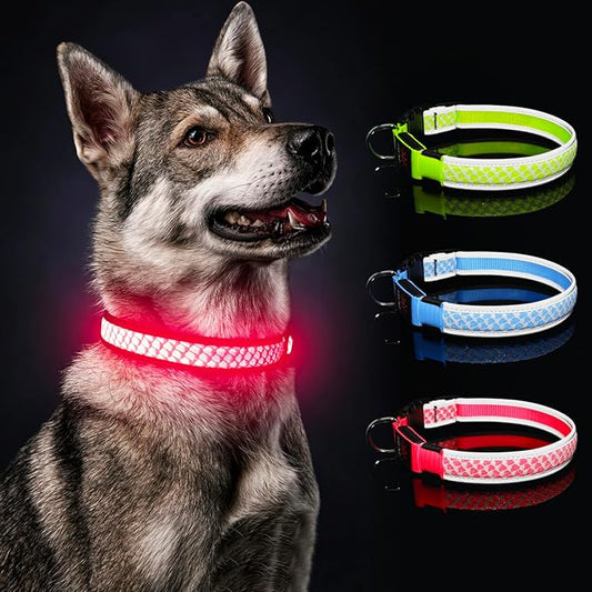 BiPawTi LED Dog Collar Rechargeable, Light Up Dog Collar 3 Light Modes Pet Safety Collar, Super Bright Glow in The Dark Dog Collar for Night Walking, Lighted Dog Collar for Large Dogs （Pink, L）