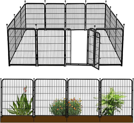 36 in(H) Garden Fence, Wide Gate Low Threshold, 10 Panels Total 22.1 Ft(L) Heavy Duty Iron Animal Barrier Fence for Yard,Suitable for Indoor Or Outdoor Dog Fencing,Garden Border Fence