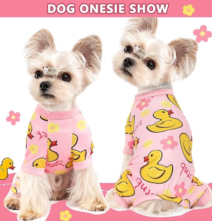 Dog Pajamas Summer Dog Clothes for Small Medium Dogs Boy Girl Doggie Pjs Cute Doggy Onesie Breathable Puppy Clothes Soft Stretchy Cat Pet Outfit (Duck, Medium)