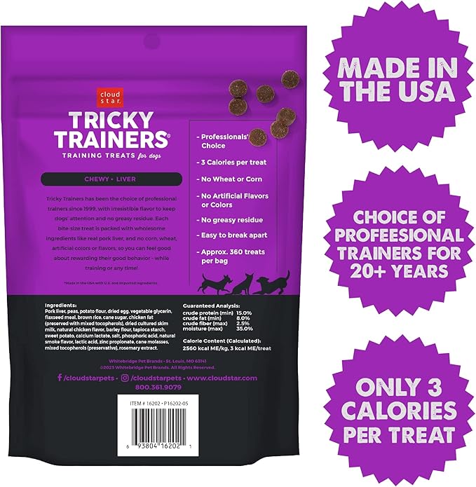 Cloud Star Tricky Trainers Chewy Dog Treats – Whole Grain Soft for Adult & Puppy